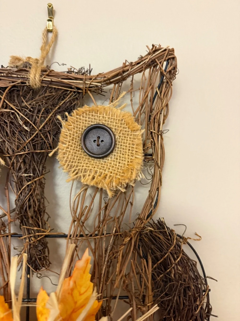 Rustic Fall Owl Grapevine Wreath 16in Autumn Harvest Pumpkin Berries - FALL